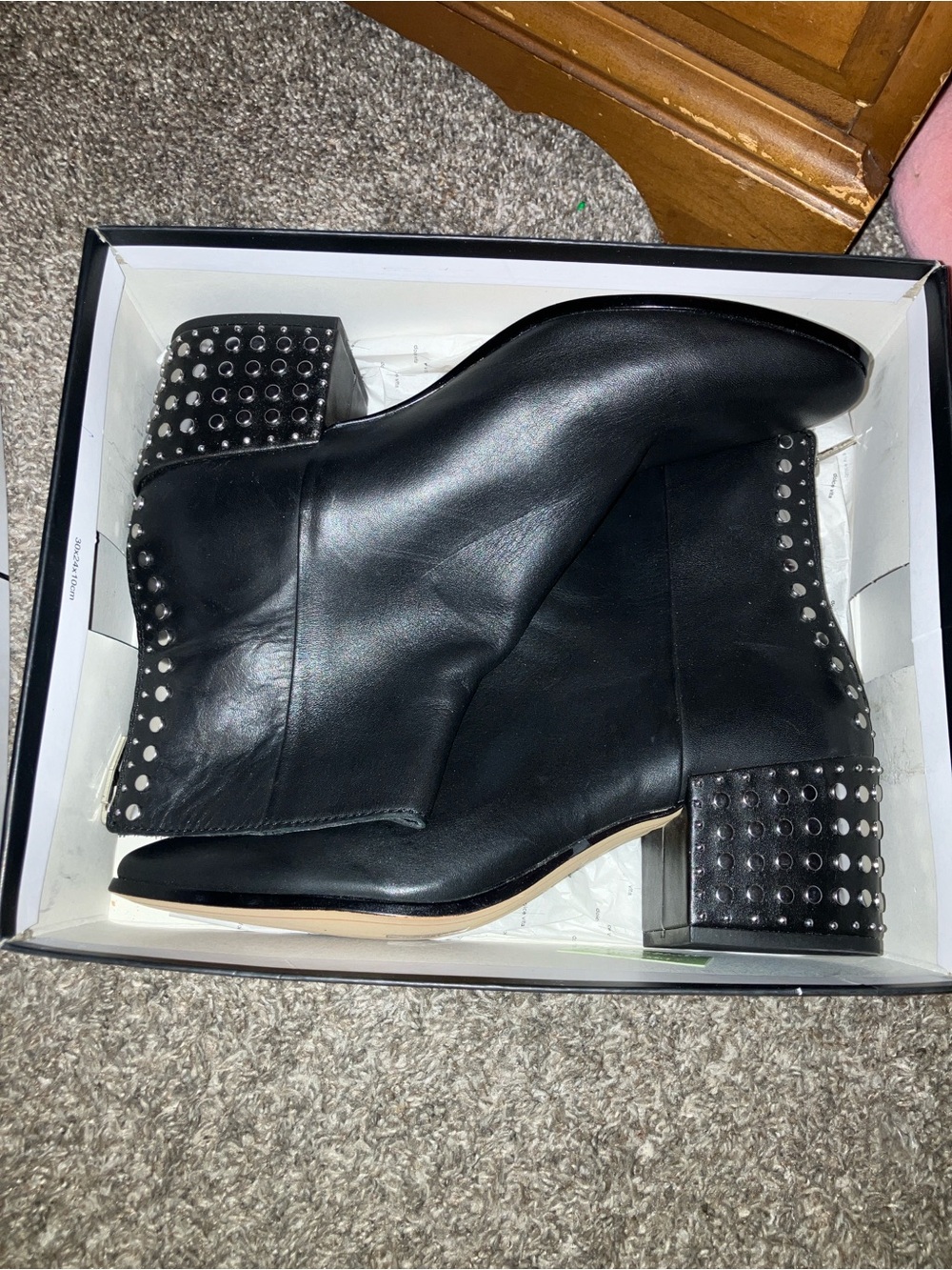 Dolce Vita Black Leather Studded Block Heel Ankle Boots 9.5 Medium
